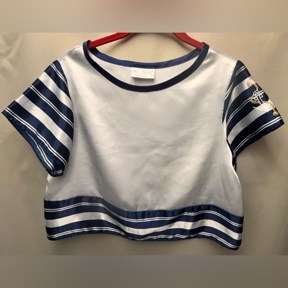 Val Mode Nautical Short Pajama Set in colors Navy and White Size Small